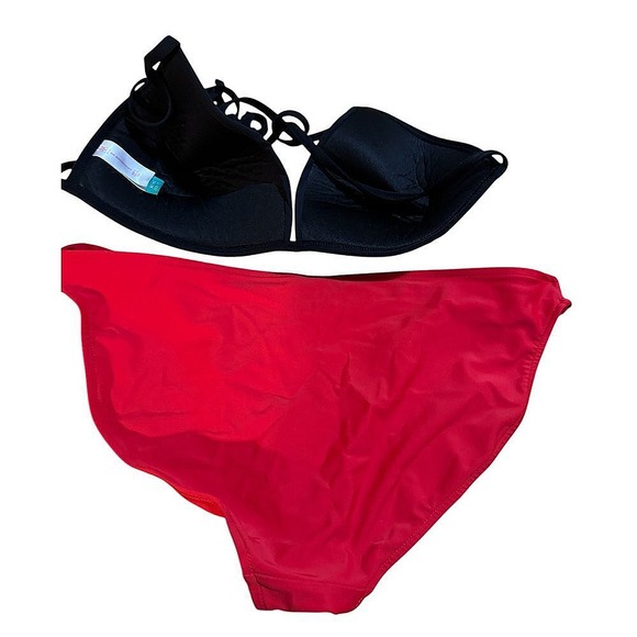 No‎ Boundaries Bikini Set Black Halter Top & Red Bottoms Swimsuit Beach Pool - Picture 3 of 5